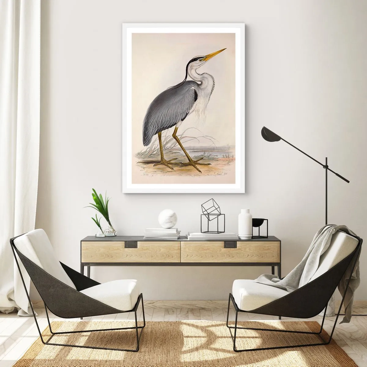 Plakat i hvid ramme - Fiskehejre-charme - 61x91 cm
