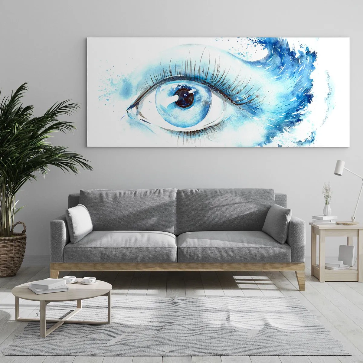 Billede på glas - Fordyb dig i det blå i dit blik - 90x30 cm