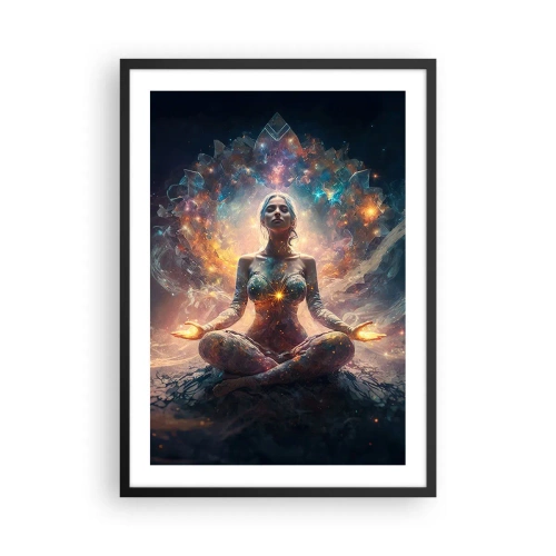 Plakat i sort ramme - Mystisk meditation omgivet af kosmisk energi - 50x70cm - Flow af god energi - Moderne vægdekoration til stue og soveværelse ARTTOR