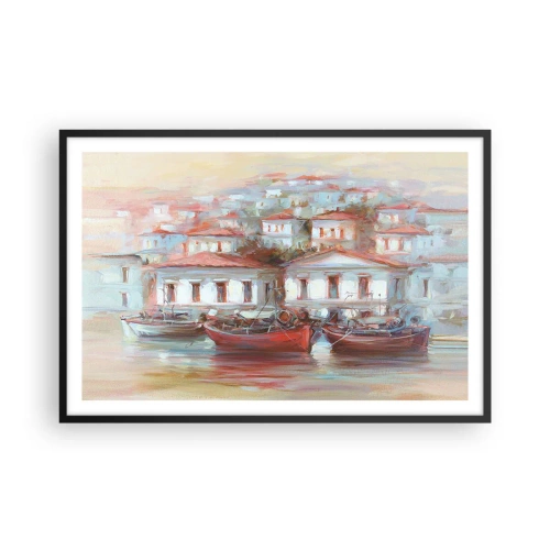 Plakat i sort ramme - Lykkelig by - 91x61 cm