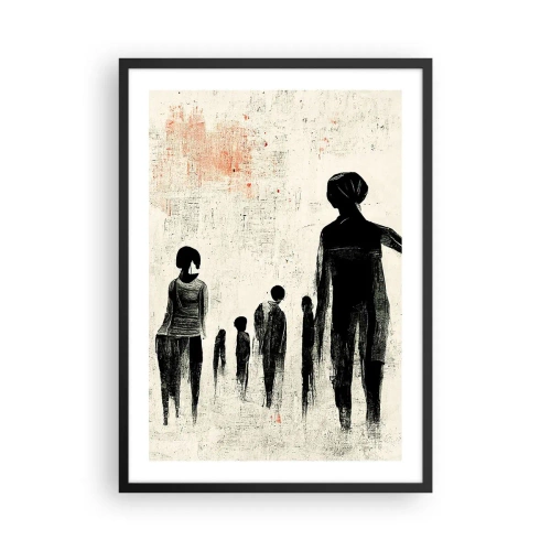 Plakat i sort ramme - Abstrakt illustration af en figur i monokromatiske farver - 50x70cm - Mod ensomhed - Moderne vægdekoration til stue og soveværelse ARTTOR