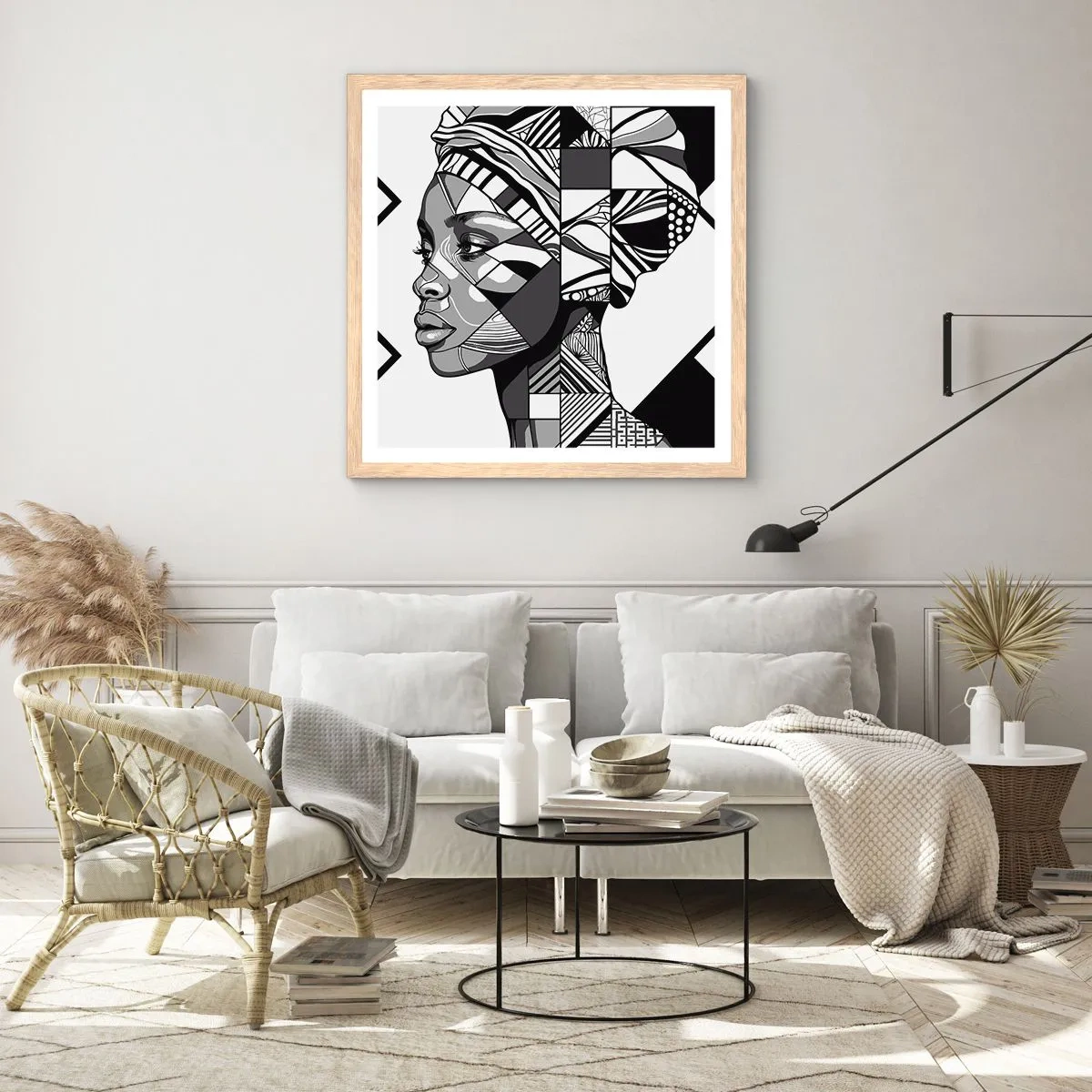 Plakat i ramme af lyst egetræ - Etnisk portræt - 40x40 cm