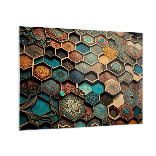 Billede på glas - Mosaik med geometriske mønstre i orientalsk stil - 70x50cm - Arabiske ornamenter - en variation - Moderne vægdekoration til stue og soveværelse ARTTOR