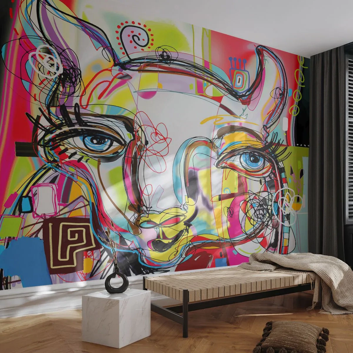 Fototapet Premium Canvas - Rigdommen ved katteeksamen - Abstraktion, Stykke, Grafik - 350x256 cm