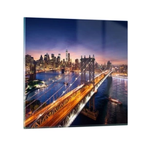 Billede på glas - En lysende bro til hjertet af byen - 70x70 cm