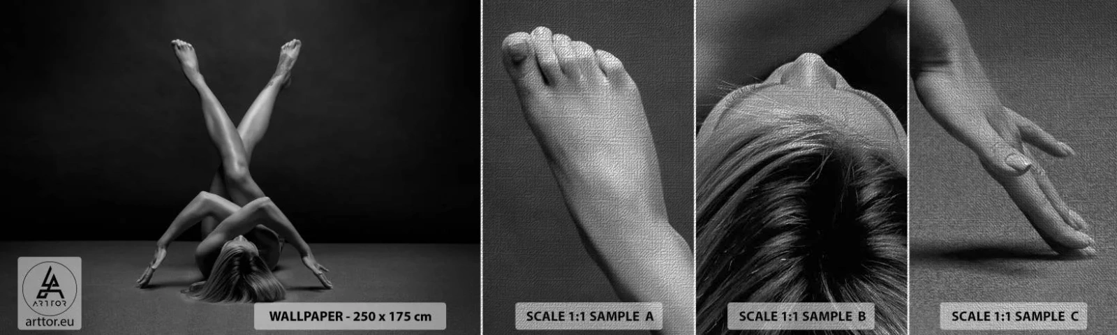 Prøve Fototapet Premium Canvas - Nøgenhedens geometri - Kvinde, Stykke, Legeme - 100x30 cm