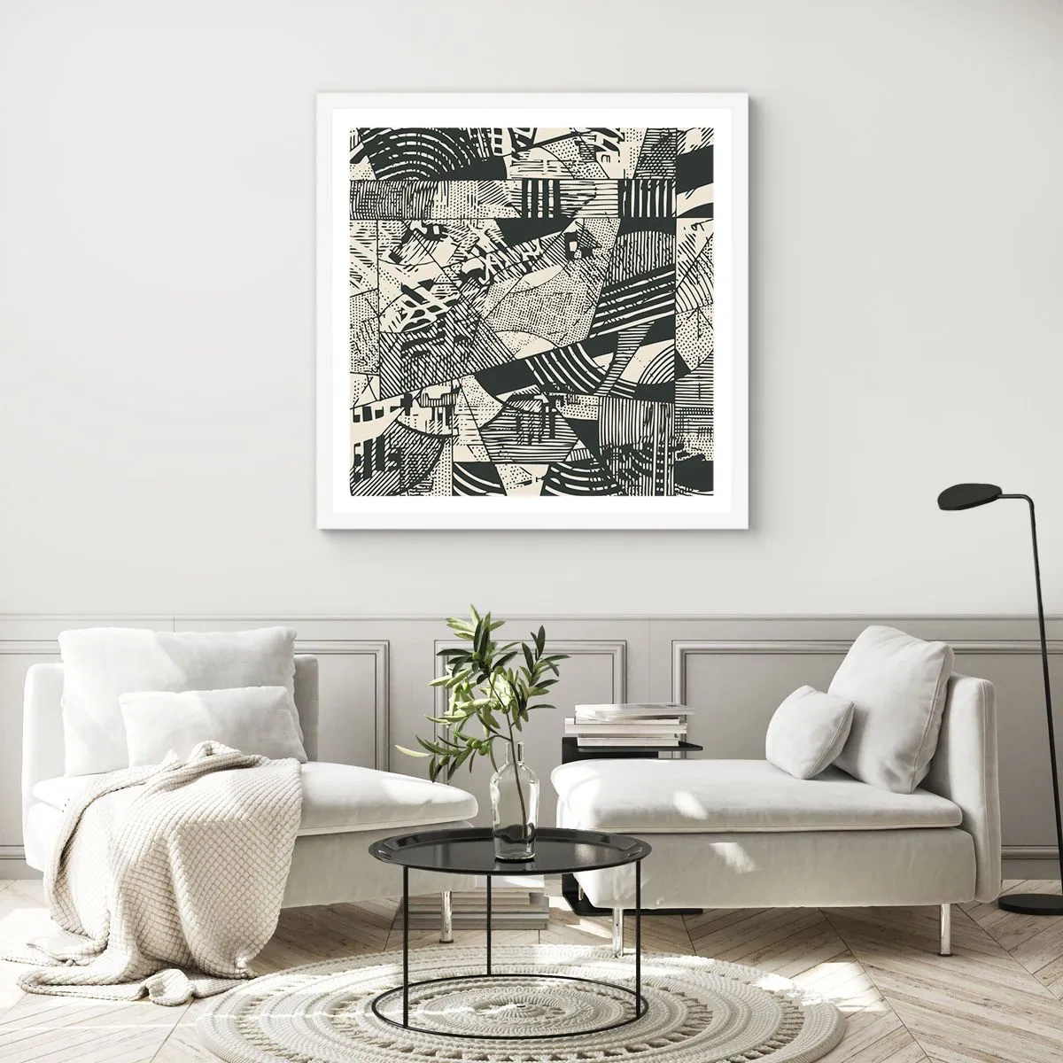 Plakat i hvid ramme - Nutidens dynamik - 50x50 cm