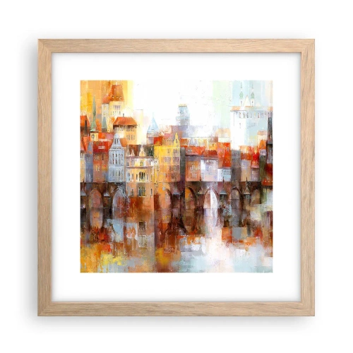 Plakat i ramme af lyst egetræ - Under broen også smuk - 30x30 cm