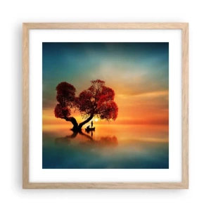 Plakat i ramme af lyst egetræ - Fjern og tavs verdensløshed - 40x40 cm