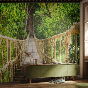 Fototapet Selvklæbende Deluxe Sticker - Ophængt i grønt - Jungle, Rebbro, Natur - 350x256 cm