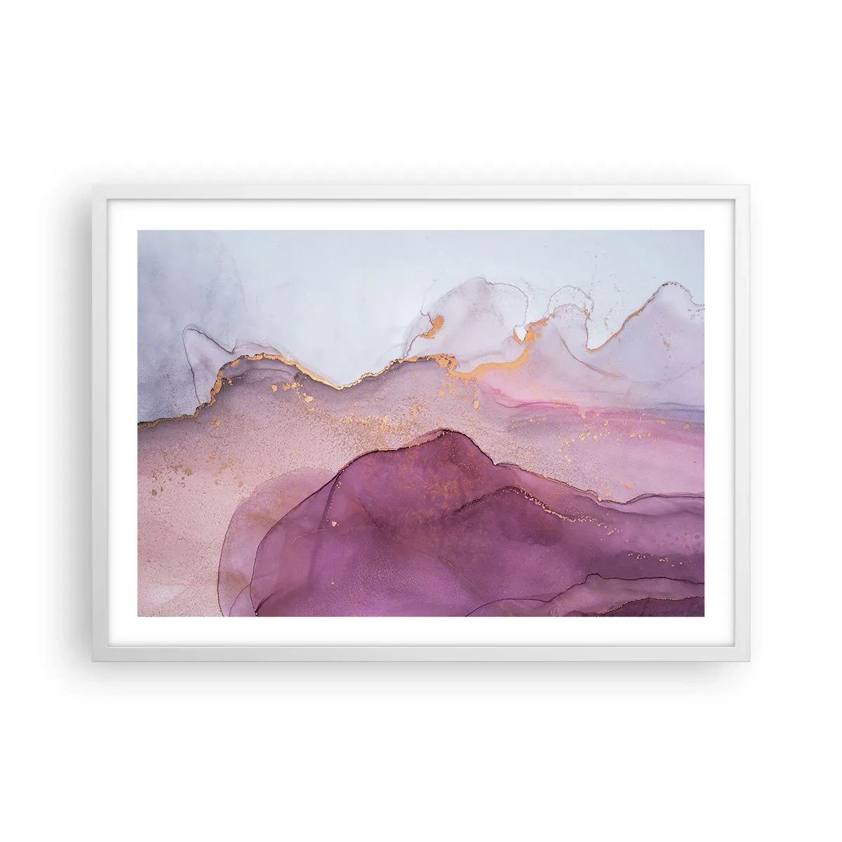 Plakat i hvid ramme - Lilla og violette bølger - 70x50 cm