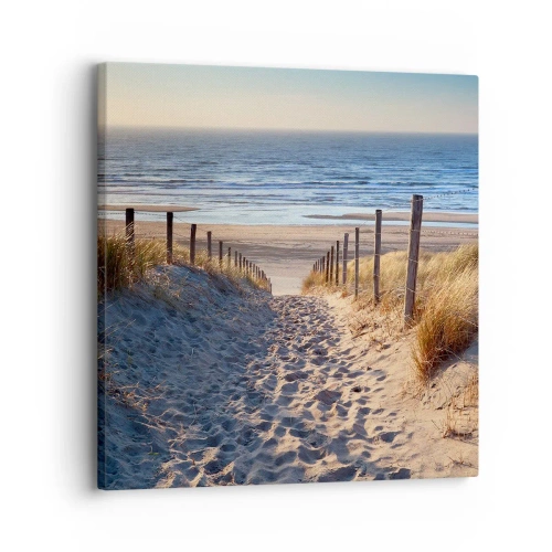 Lærredstryk - Billede på lærred - Havet brummer, fuglene synger, en vild strand midt i græsset.... - 30x30 cm