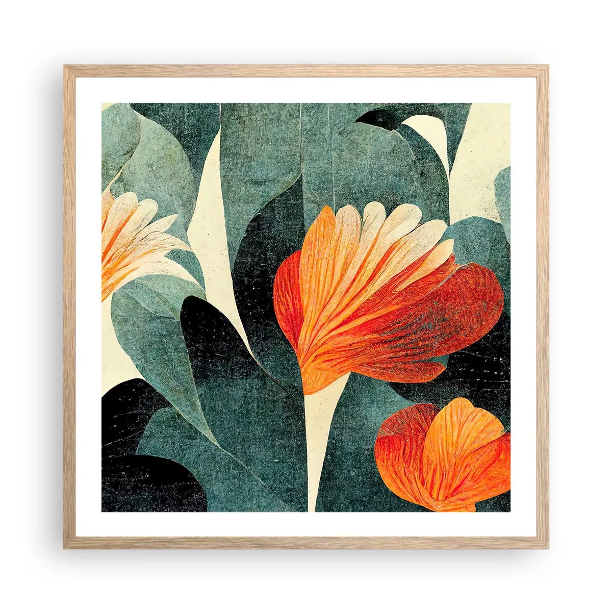 Plakat i ramme af lyst egetræ - Varmen fra troperne og køligheden fra det grønne - 60x60 cm
