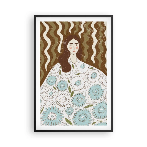 Plakat i sort ramme - Portræt i en blomstret kappe - 61x91 cm