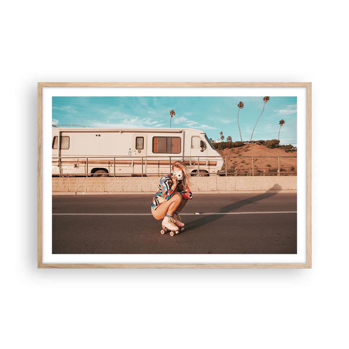 Plakat i ramme af lyst egetræ - Smil, tak! - 91x61 cm