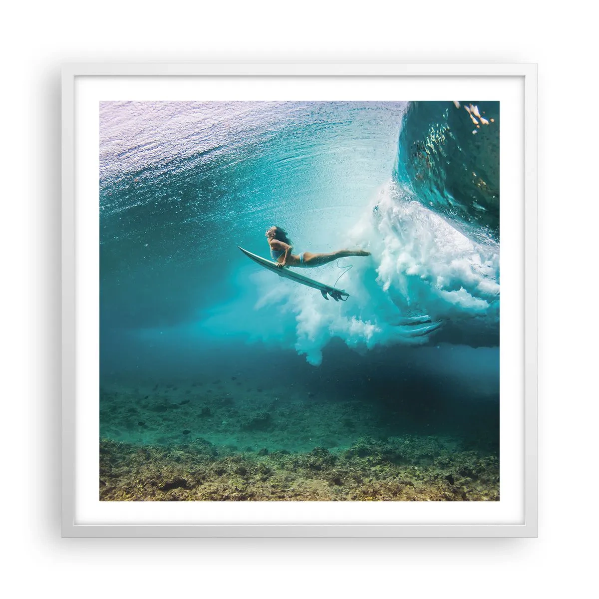Plakat i hvid ramme - Undervandsverden - 60x60 cm