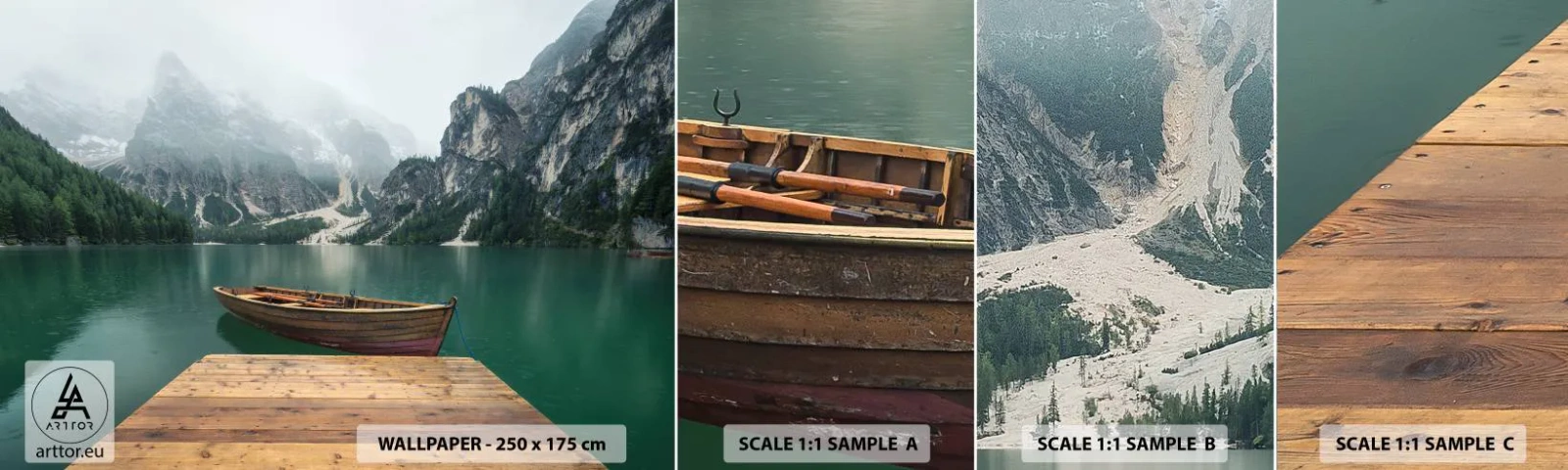 Fototapet Prøve Standard Eco - "Og stolte pander" - Landskab, Bjerge, Sø - 100x30 cm