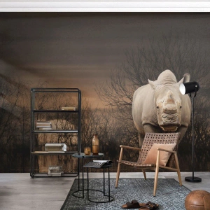 Fototapet på mål Premium Sand - Hvidt mod naturen - Næsehorn, Dyr, Afrika