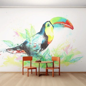 Fototapet Selvklæbende Deluxe Sticker - Farverig som Sydamerika - Fugl, Tukan, For børn - 200x140 cm