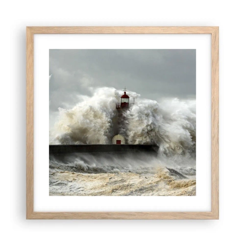 Plakat i ramme af lyst egetræ - Havets vrede - 40x40 cm