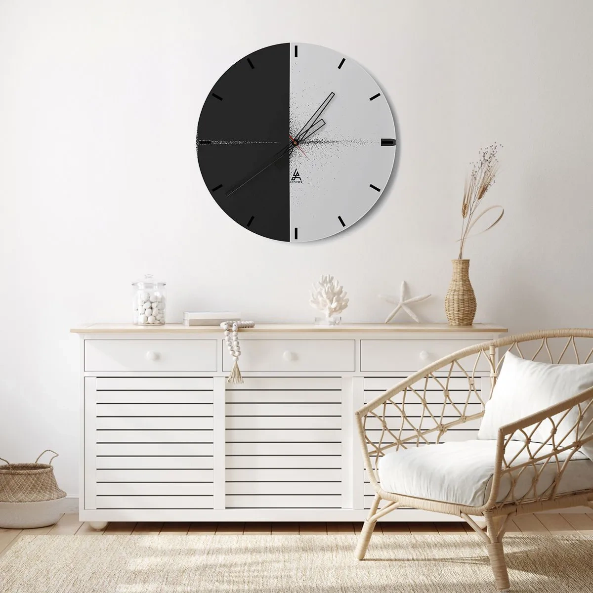 Vægur, Uret - Minimalistisk abstraktion i sort-hvid - 30x30cm - Lige til sagen - Moderne vægdekoration til stue, køkken og soveværelse ARTTOR