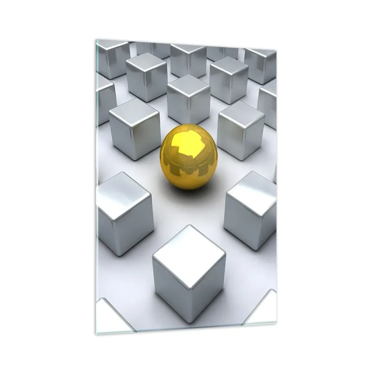 Billede på glas - Hvorfor mig? Geometrisk sammensætning - 80x120 cm