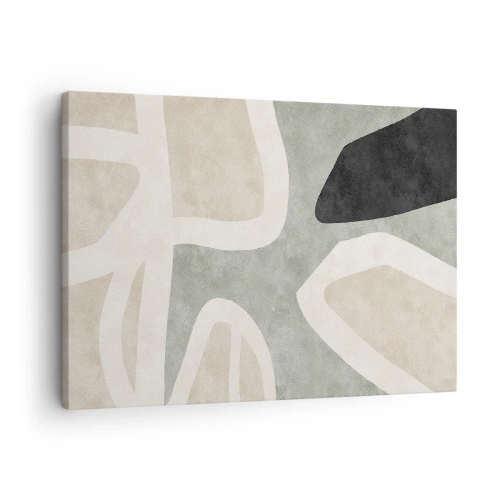 Lærredstryk - Billede på lærred - Abstrakte former i dæmpede farver - 70x50cm - Komposition med et sort tema - Moderne vægdekoration til stue og soveværelse ARTTOR