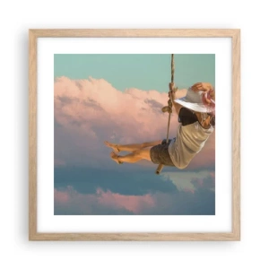 Plakat i ramme af lyst egetræ - Sjov i skyerne - 40x40 cm