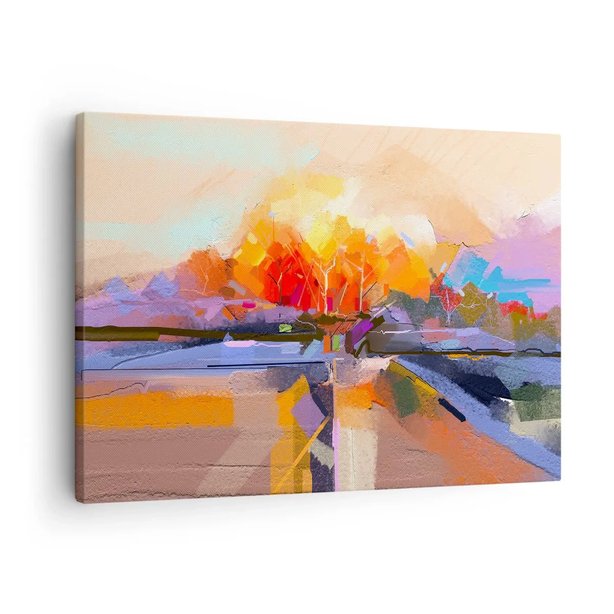 Lærredstryk - Billede på lærred - Et abstrakt landskab med intense efterårsfarver. - 70x50cm - Det er blevet efterår - Moderne vægdekoration til stue og soveværelse ARTTOR