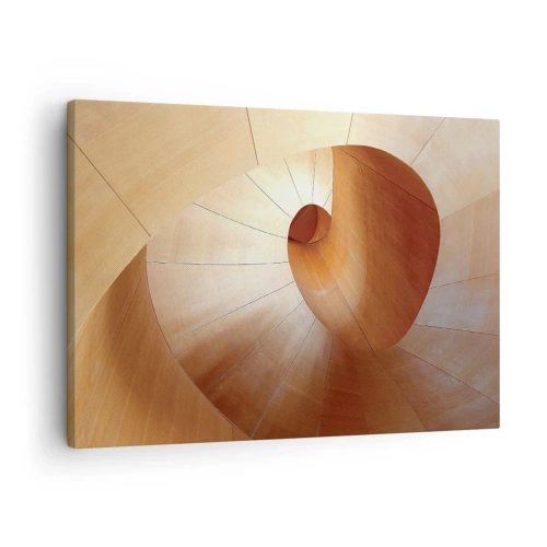 Lærredstryk - Billede på lærred - Abstrakt spiral i nuancer af træ og lysebrun - 70x50cm - Arkitektonisk serpentin - Moderne vægdekoration til stue og soveværelse ARTTOR