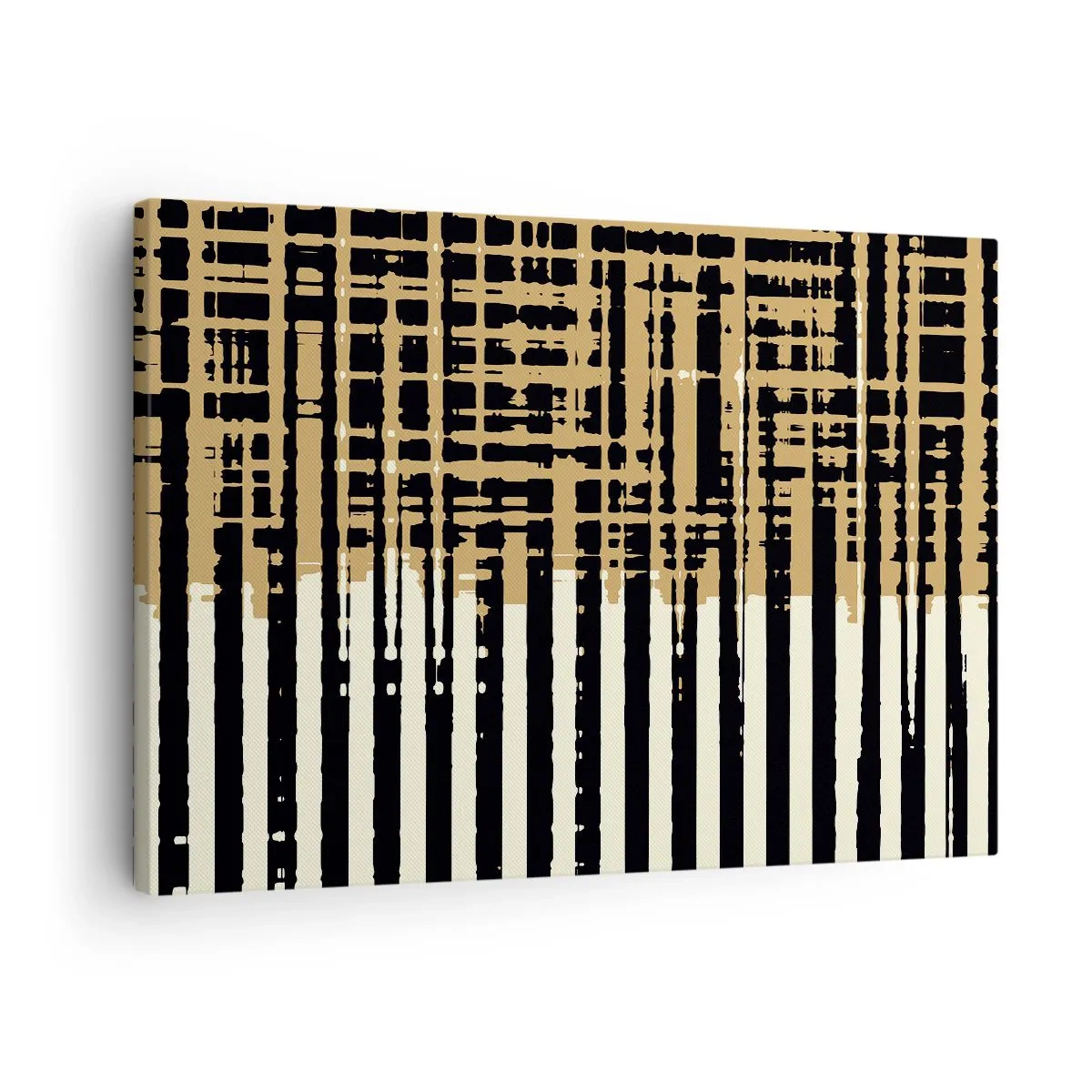 Lærredstryk - Billede på lærred - Abstrakte linjer i sort, beige og hvid - 70x50cm - Arkitektonisk abstraktion - Moderne vægdekoration til stue og soveværelse ARTTOR