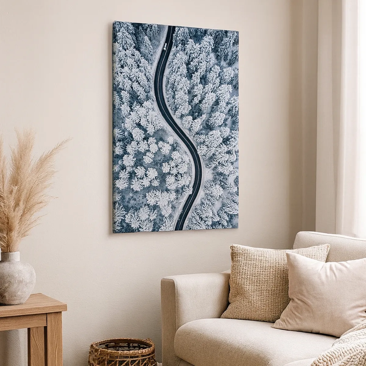 Lærredstryk - Billede på lærred - Gennem en vinterskov - 50x70 cm