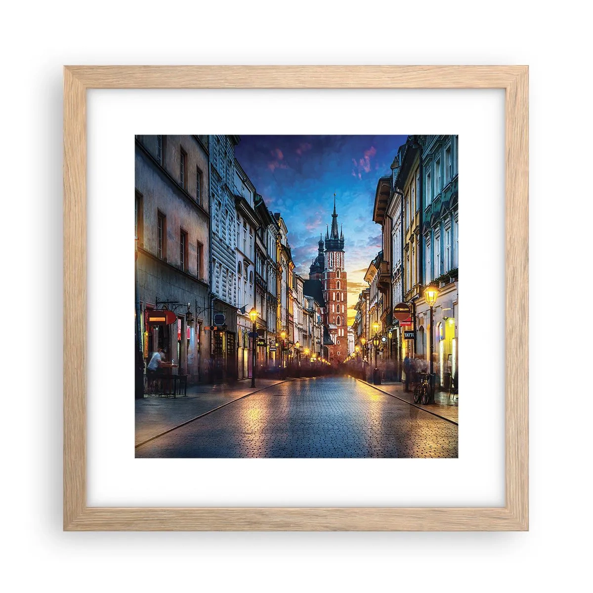 Plakat i ramme af lyst egetræ - Krakows charme - 30x30 cm