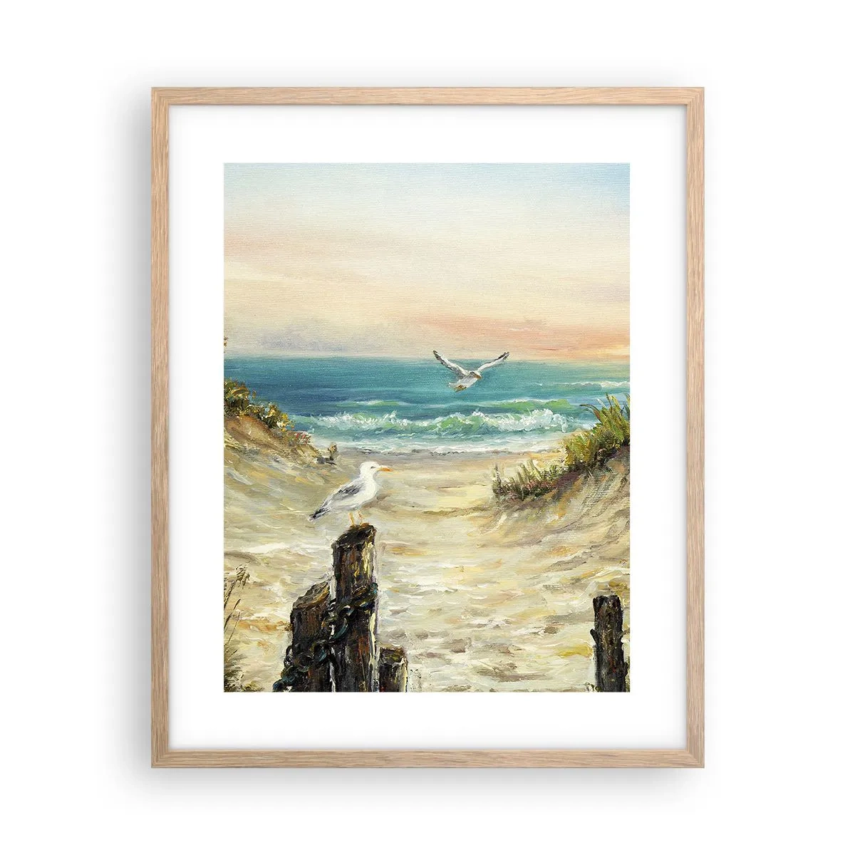 Plakat i ramme af lyst egetræ - Vindstille tilbagetog - 40x50 cm