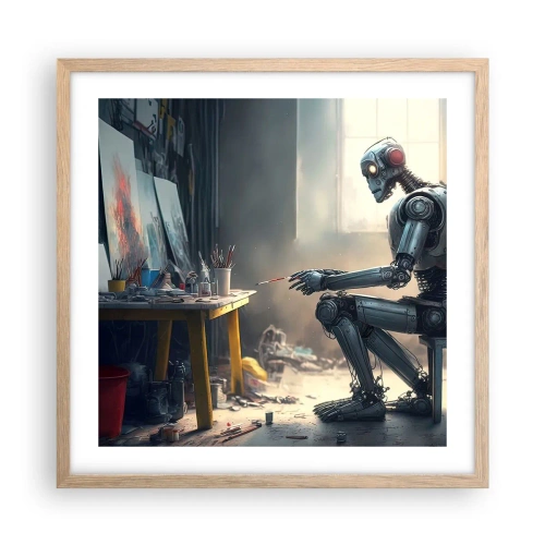 Plakat i ramme af lyst egetræ - Den skabende handling - 50x50 cm