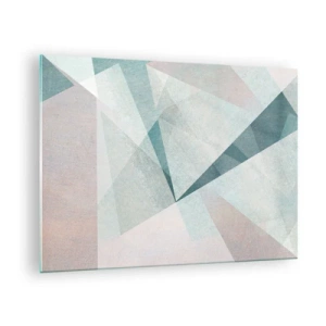 Billede på glas - Geometriske former i pastelfarver af grøn og blå - 70x50cm - Rolig og alligevel dynamisk - Moderne vægdekoration til stue og soveværelse ARTTOR