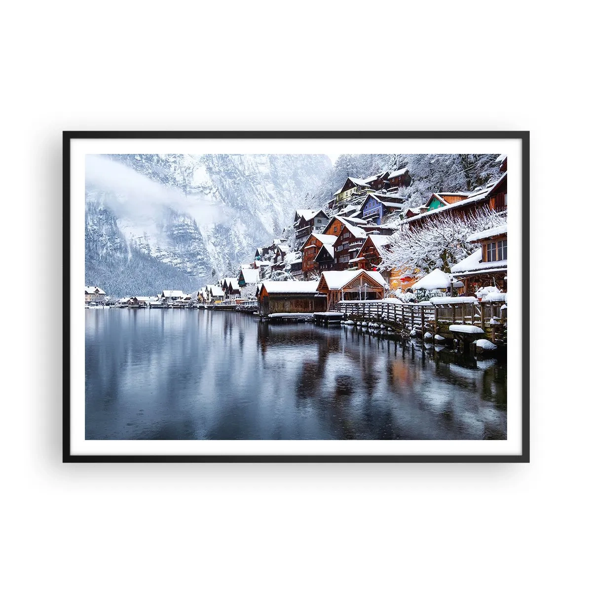 Plakat i sort ramme - I en vinterdekoration - 100x70 cm