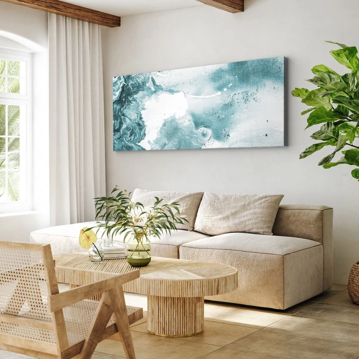 Lærredstryk - Billede på lærred - Blå oversvømmelsesflader - 140x50 cm