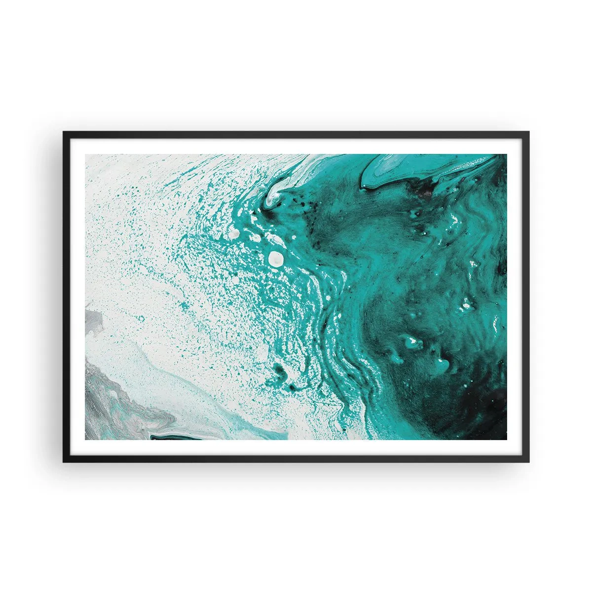 Plakat i sort ramme - Opløses i hvidt og turkis - 100x70 cm