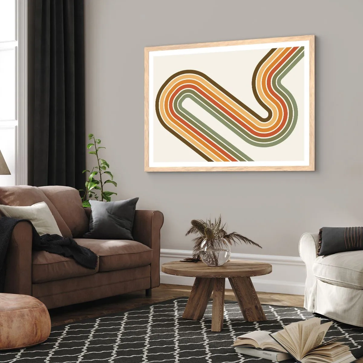 Plakat i ramme af lyst egetræ - Zigzag til destinationen - 100x70 cm