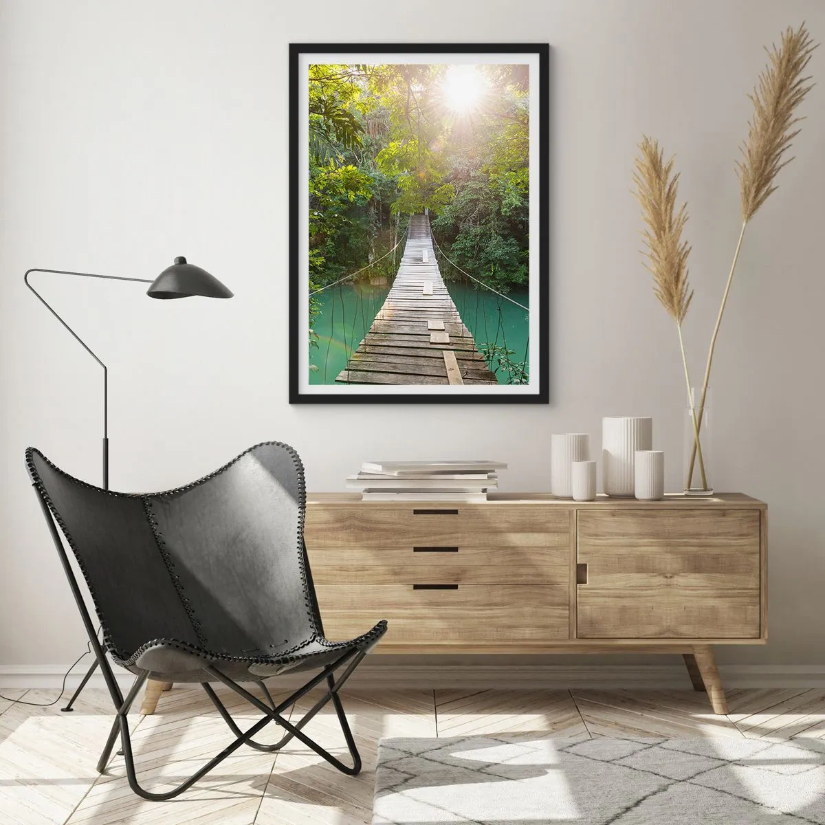 Plakat i sort ramme - Over det azurblå vand til den azurblå skov - 40x50 cm