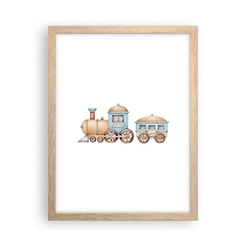 Plakat i ramme af lyst egetræ - Stående på stationen... - 30x40 cm