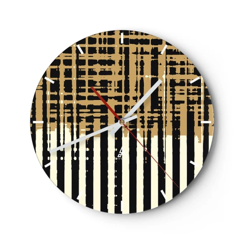 Vægur, Uret - Geometrisk abstraktion i beige og sorte nuancer - 30x30cm - Arkitektonisk abstraktion - Moderne vægdekoration til stue, køkken og soveværelse ARTTOR