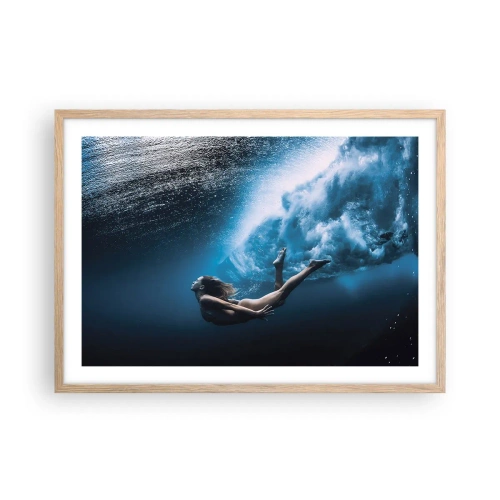 Plakat i ramme af lyst egetræ - Den moderne havfrue - 70x50 cm