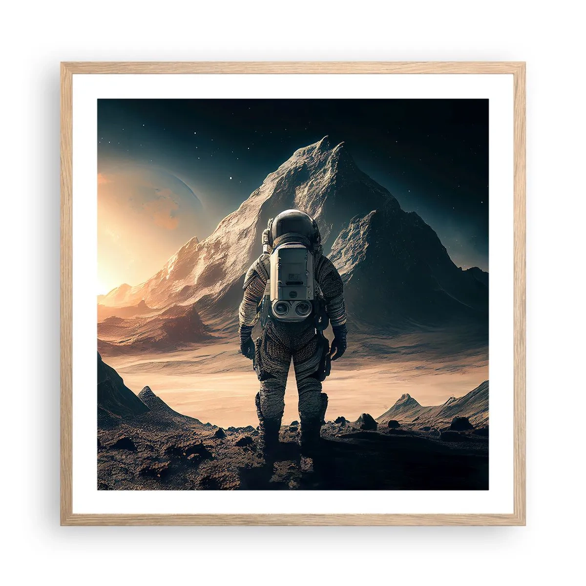 Plakat i ramme af lyst egetræ - En ny udfordring - 60x60 cm