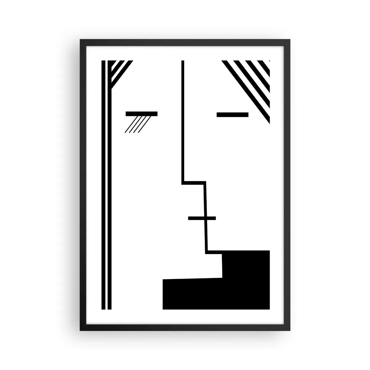 Plakat i sort ramme - Et minimalistisk, abstrakt ansigt i sort-hvid stil. - 50x70cm - Bare et kys - Moderne vægdekoration til stue og soveværelse ARTTOR