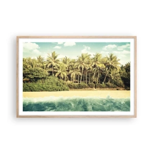 Plakat i ramme af lyst egetræ - Hvad med her? - 91x61 cm