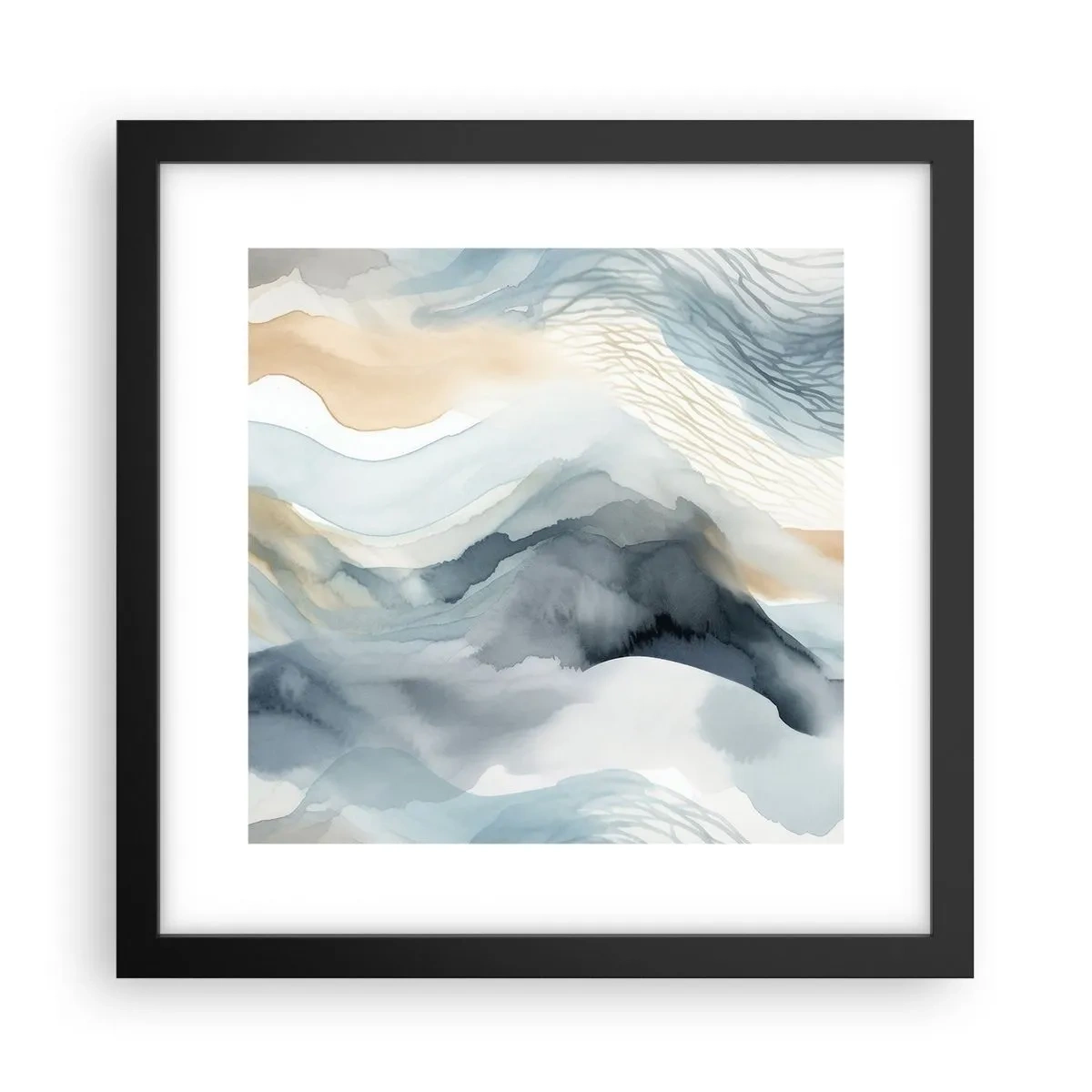 Plakat i sort ramme - Abstraktion af sne og tåge - 30x30 cm
