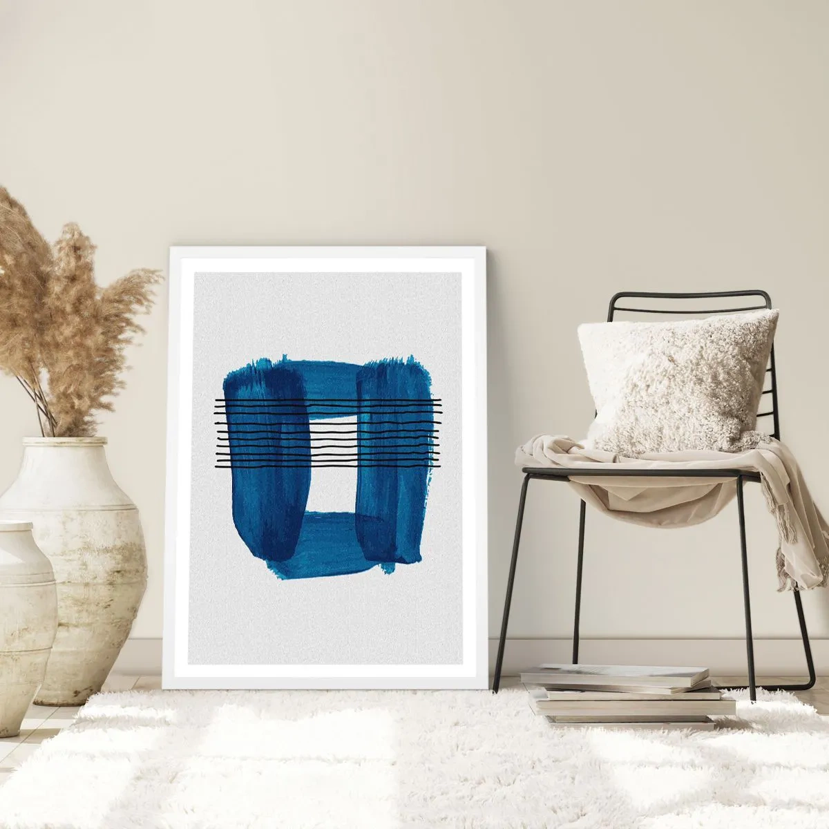 Plakat i hvid ramme - Blå-sort sammensætning - 50x70 cm