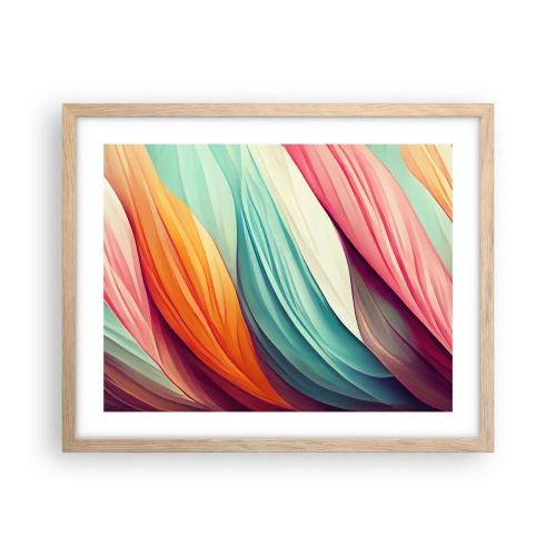 Plakat i ramme af lyst egetræ - Regnbuevævning - 50x40 cm